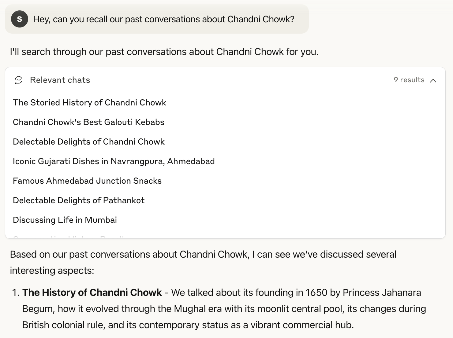 Claude searching for Chandni Chowk conversations