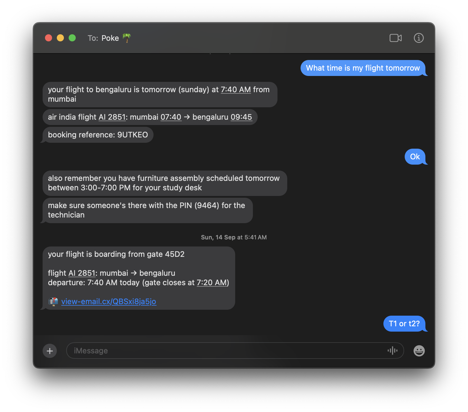Screenshots showing Poke acting as a proactive personal assistant